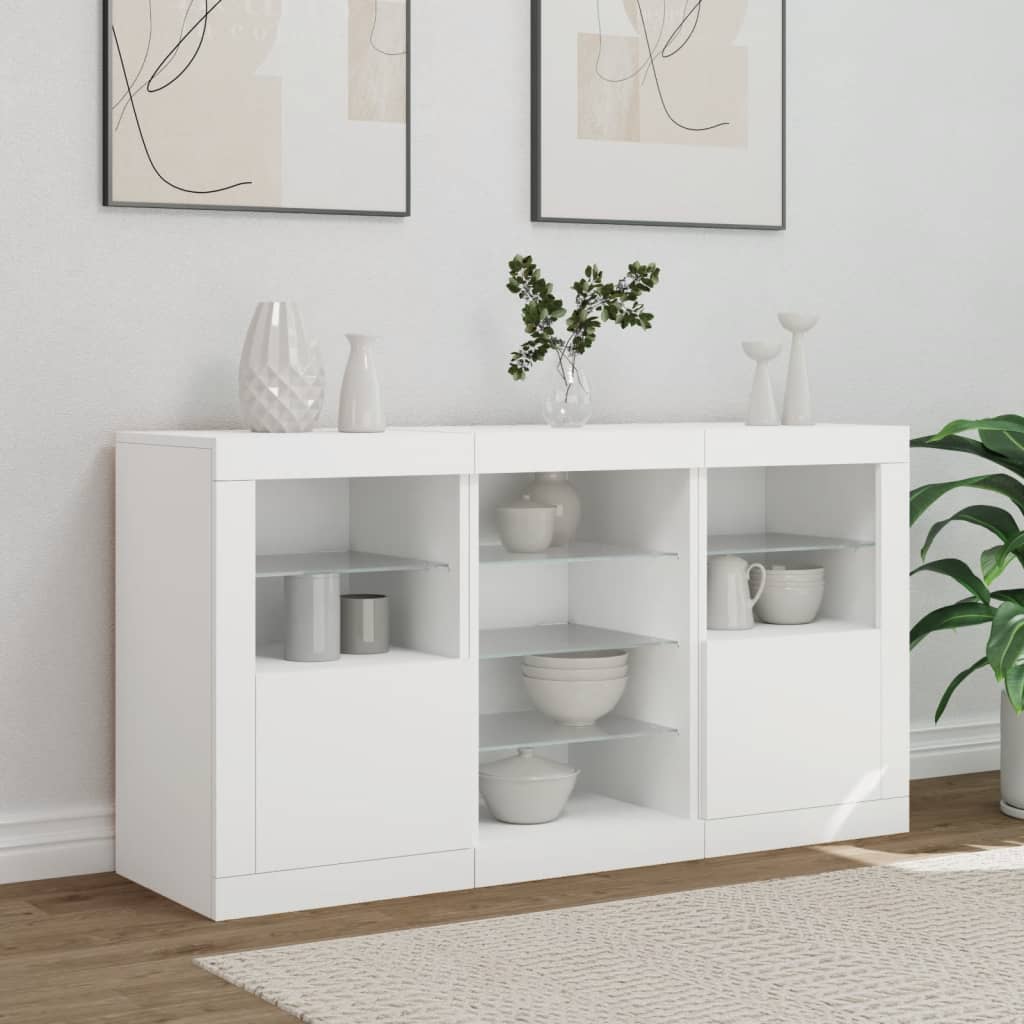 Skjenk Hvit med LED-lys 123x37x67 cm