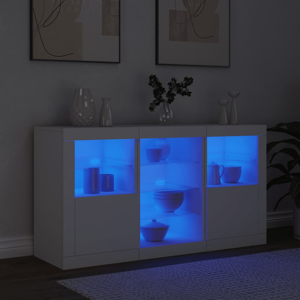 Skjenk Hvit med LED-lys 123x37x67 cm