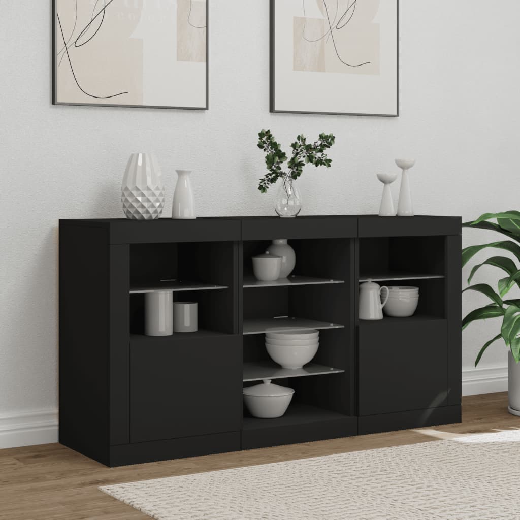 Skjenk Svart med LED-lys 123x37x67 cm
