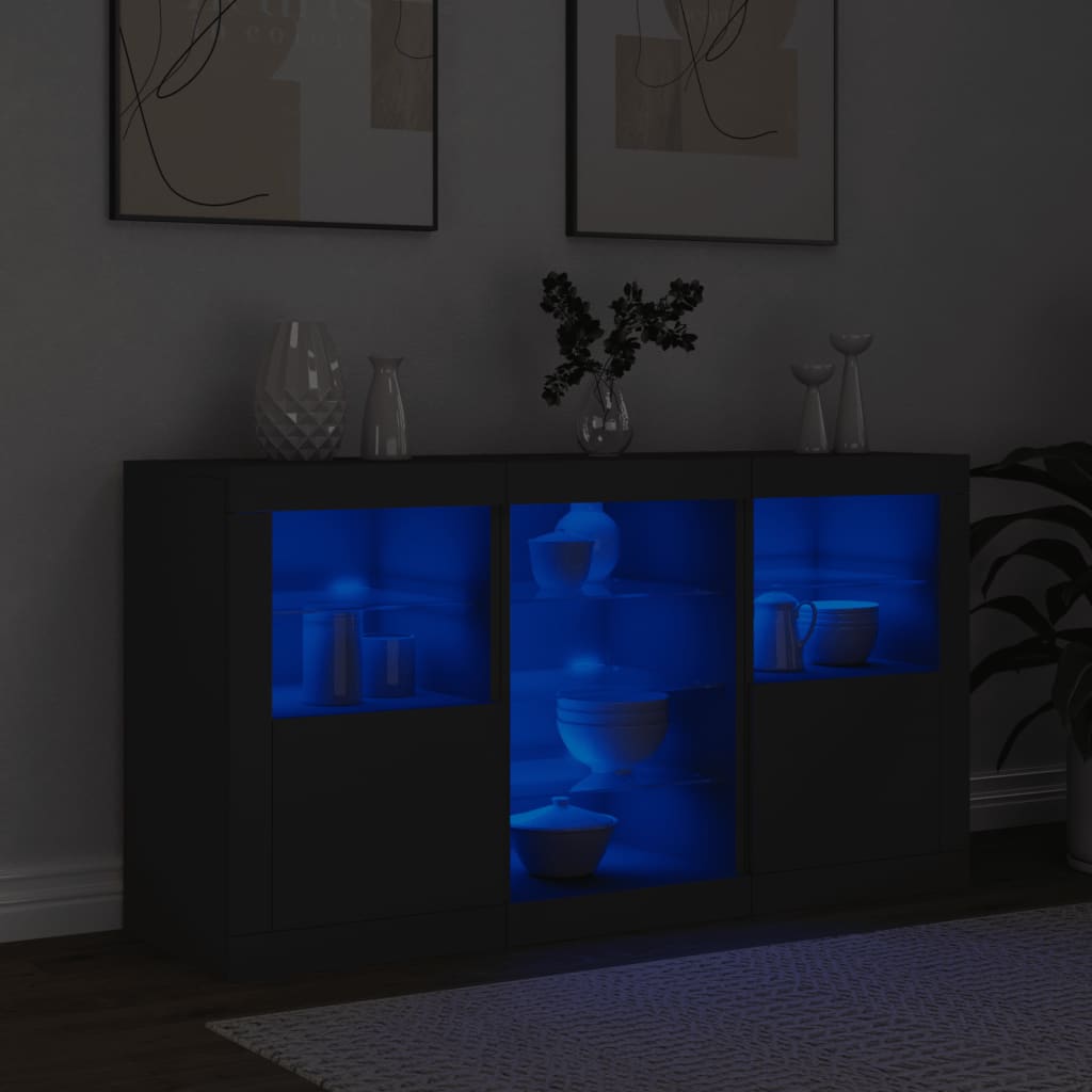 Skjenk Svart med LED-lys 123x37x67 cm
