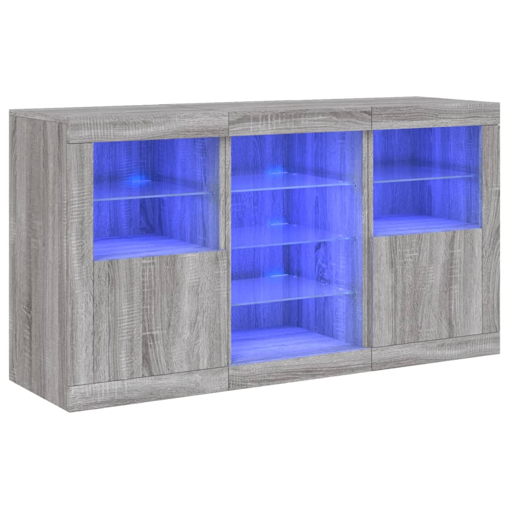 Skjenk Sonoma Grå med LED-lys 123x37x67 cm