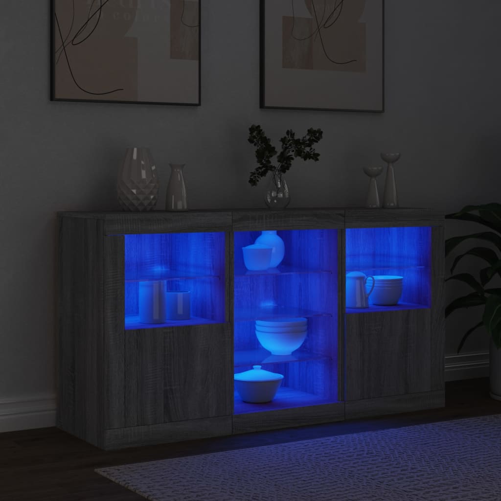 Skjenk Sonoma Grå med LED-lys 123x37x67 cm