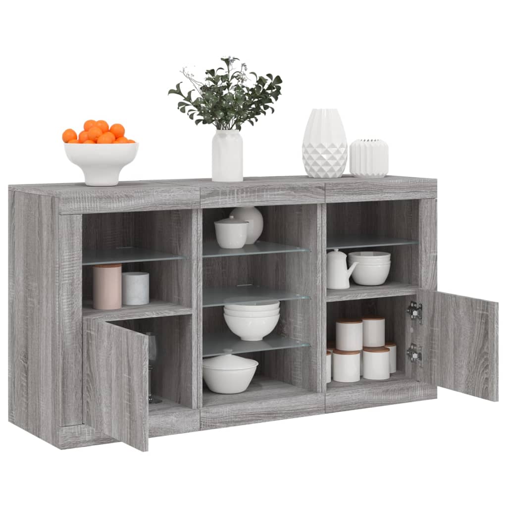 Skjenk Sonoma Grå med LED-lys 123x37x67 cm