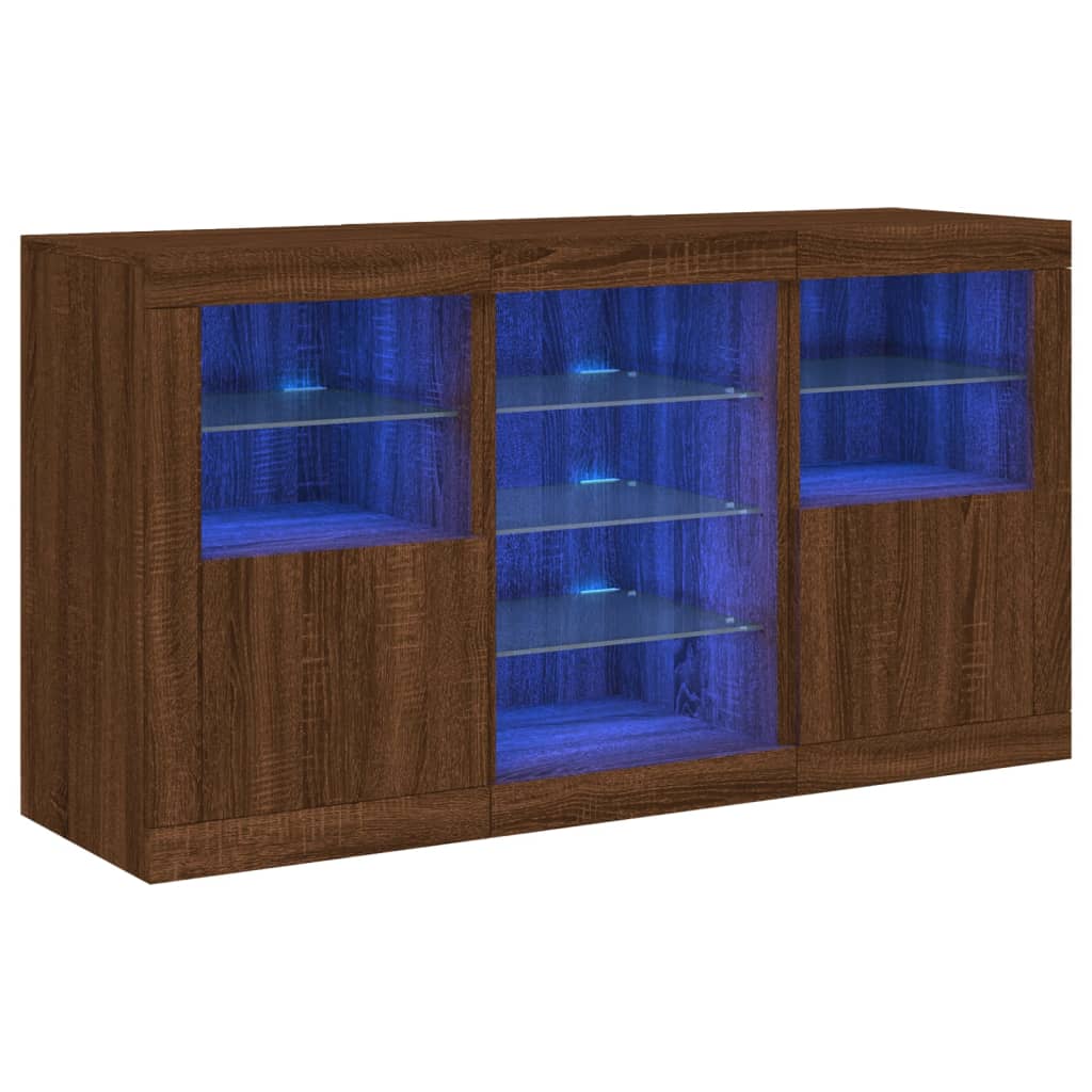 Skjenk Brun Eik med LED-lys 123x37x67 cm