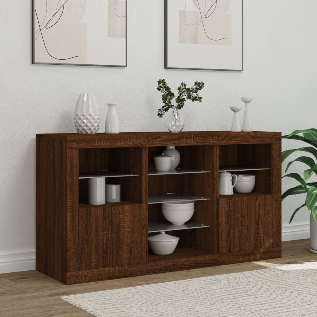 Skjenk Brun Eik med LED-lys 123x37x67 cm