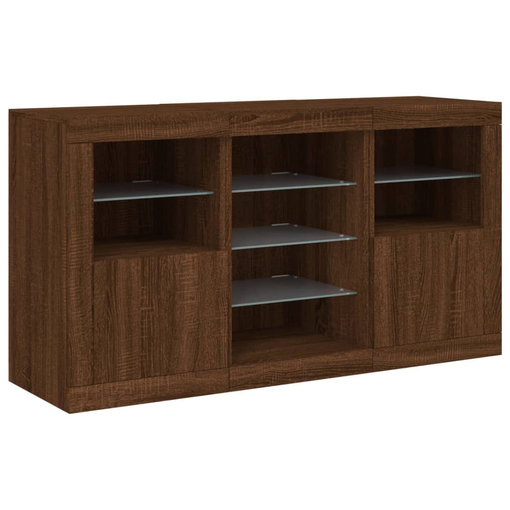 Skjenk Brun Eik med LED-lys 123x37x67 cm