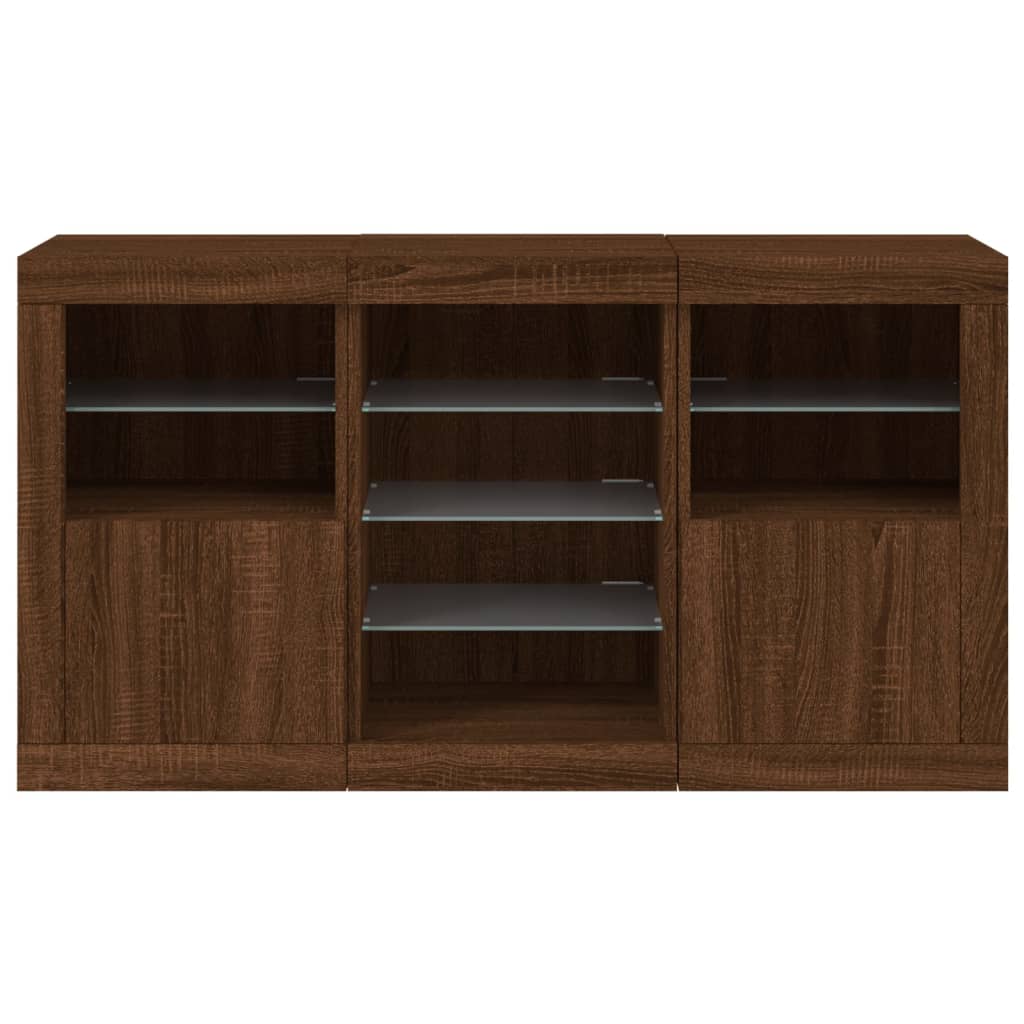 Skjenk Brun Eik med LED-lys 123x37x67 cm