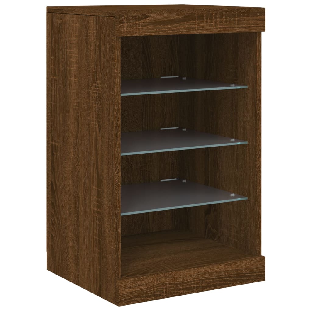 Skjenk Brun Eik med LED-lys 123x37x67 cm