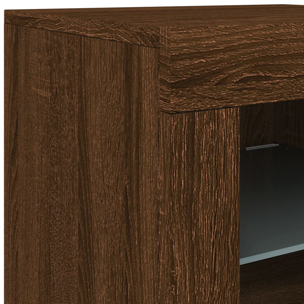 Skjenk Brun Eik med LED-lys 123x37x67 cm