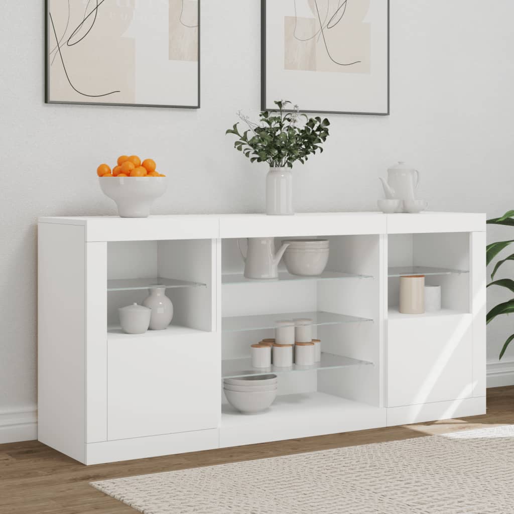 Skjenk Hvit med LED-lys 142,5x37x67 cm