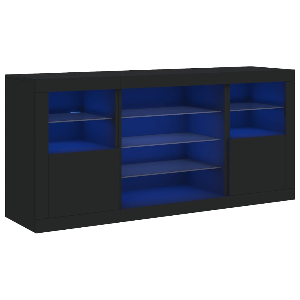Skjenk Svart med LED-lys 142,5x37x67 cm