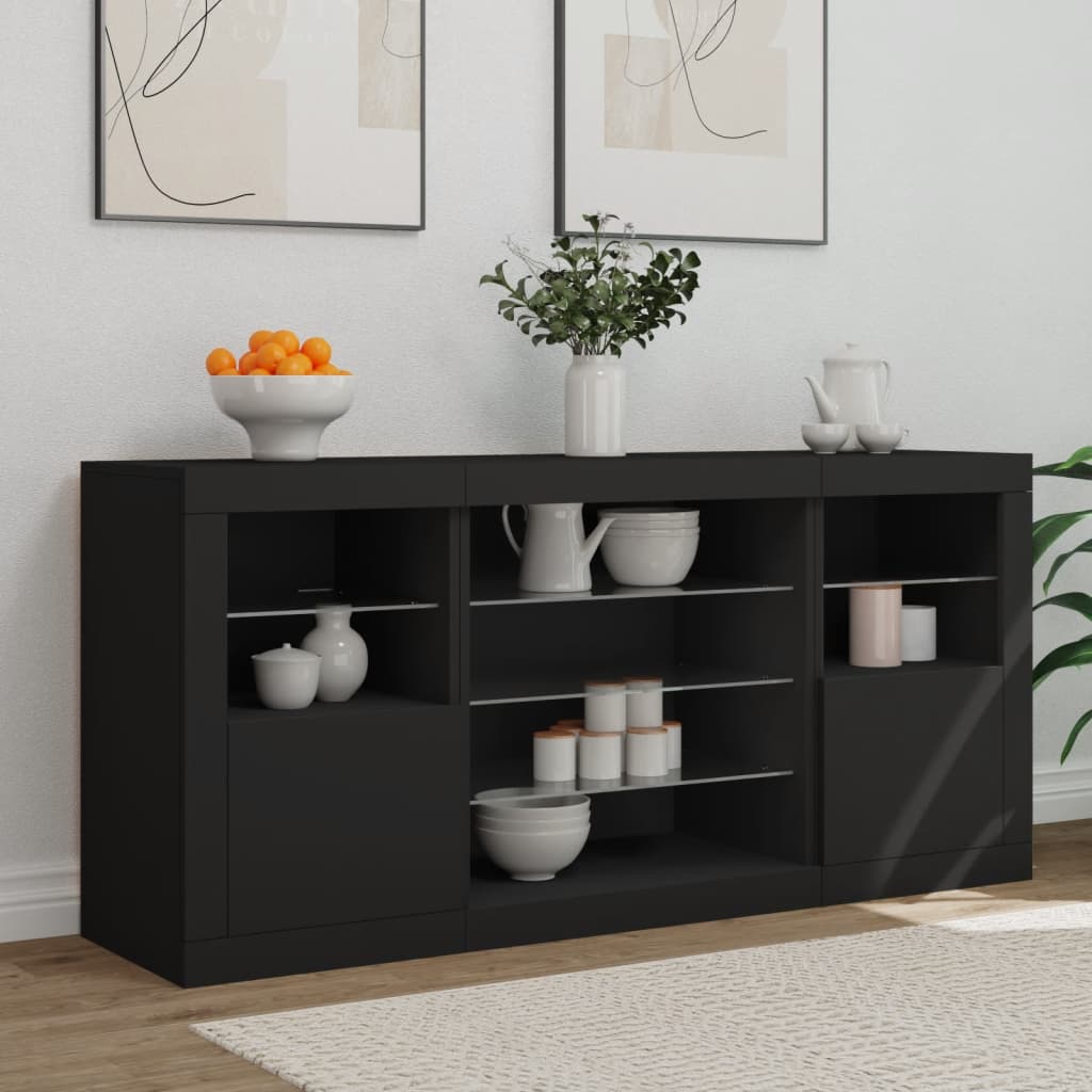 Skjenk Svart med LED-lys 142,5x37x67 cm