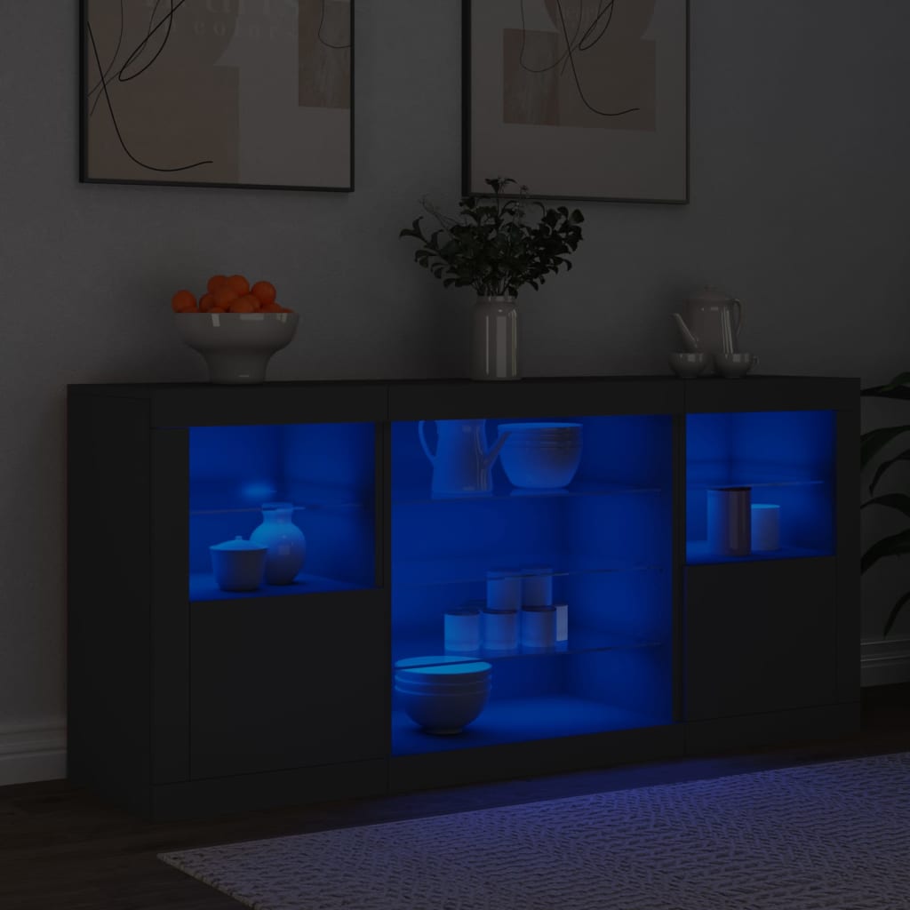 Skjenk Svart med LED-lys 142,5x37x67 cm