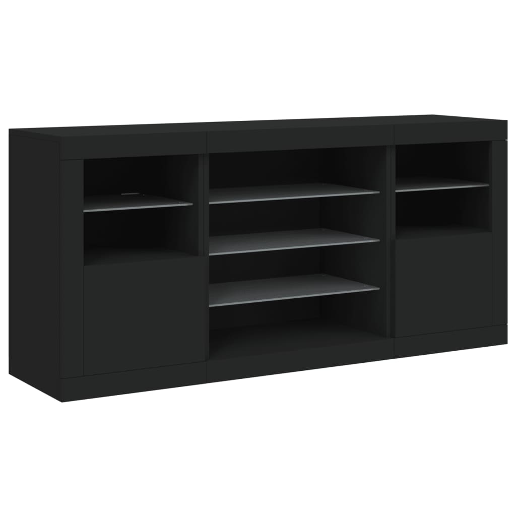 Skjenk Svart med LED-lys 142,5x37x67 cm