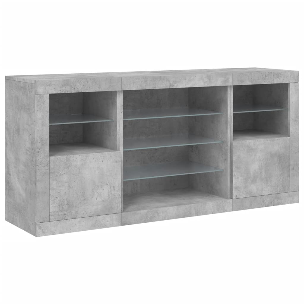 Skjenk Betonggrå med LED-lys 142,5x37x67 cm