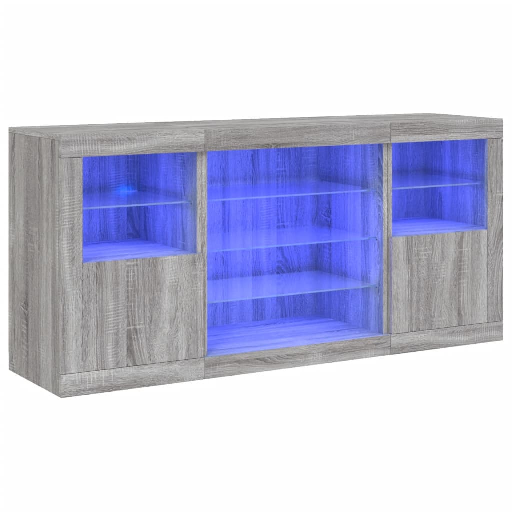Skjenk Sonoma Grå med LED-lys 142,5x37x67 cm