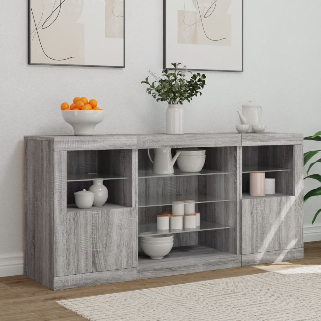 Skjenk Sonoma Grå med LED-lys 142,5x37x67 cm