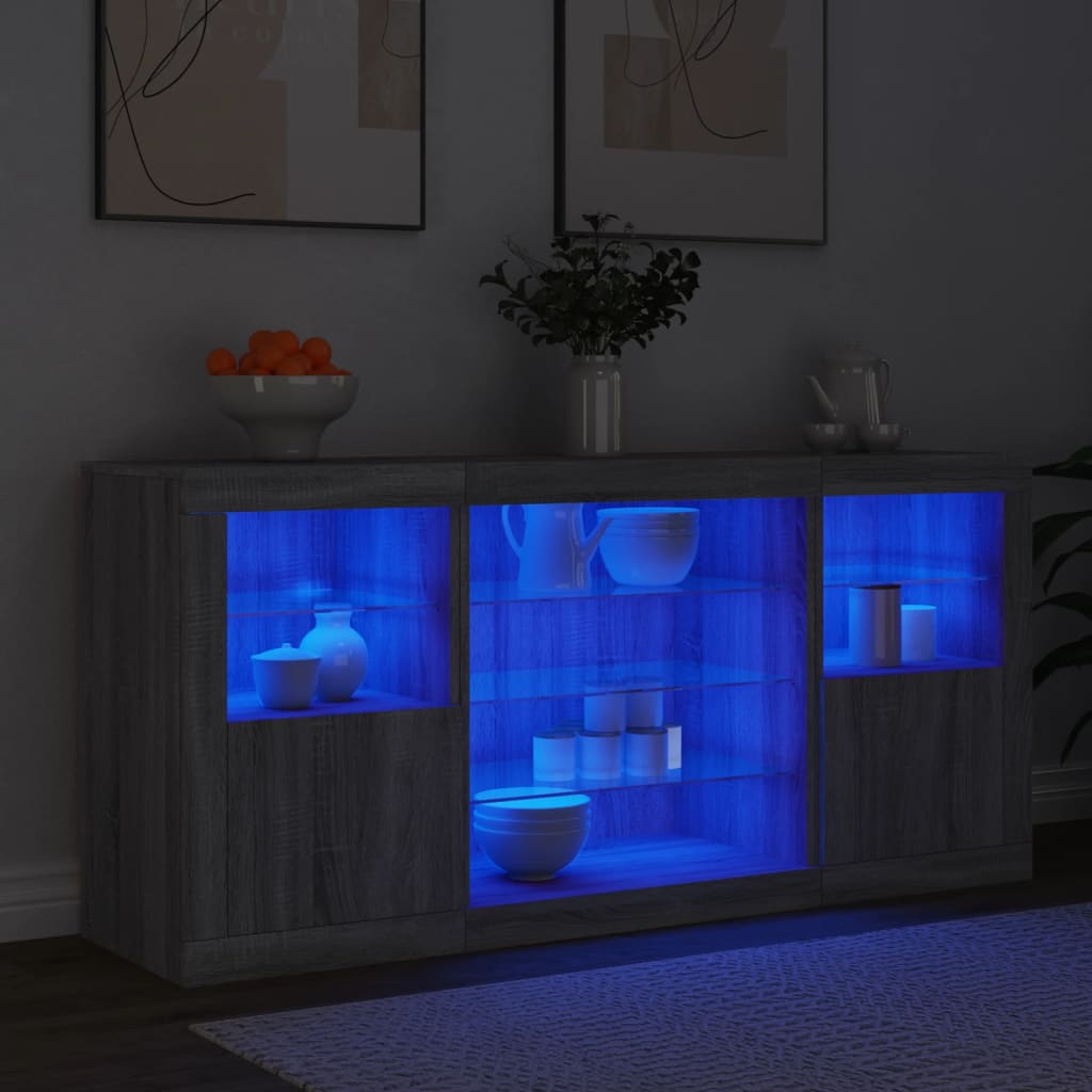 Skjenk Sonoma Grå med LED-lys 142,5x37x67 cm