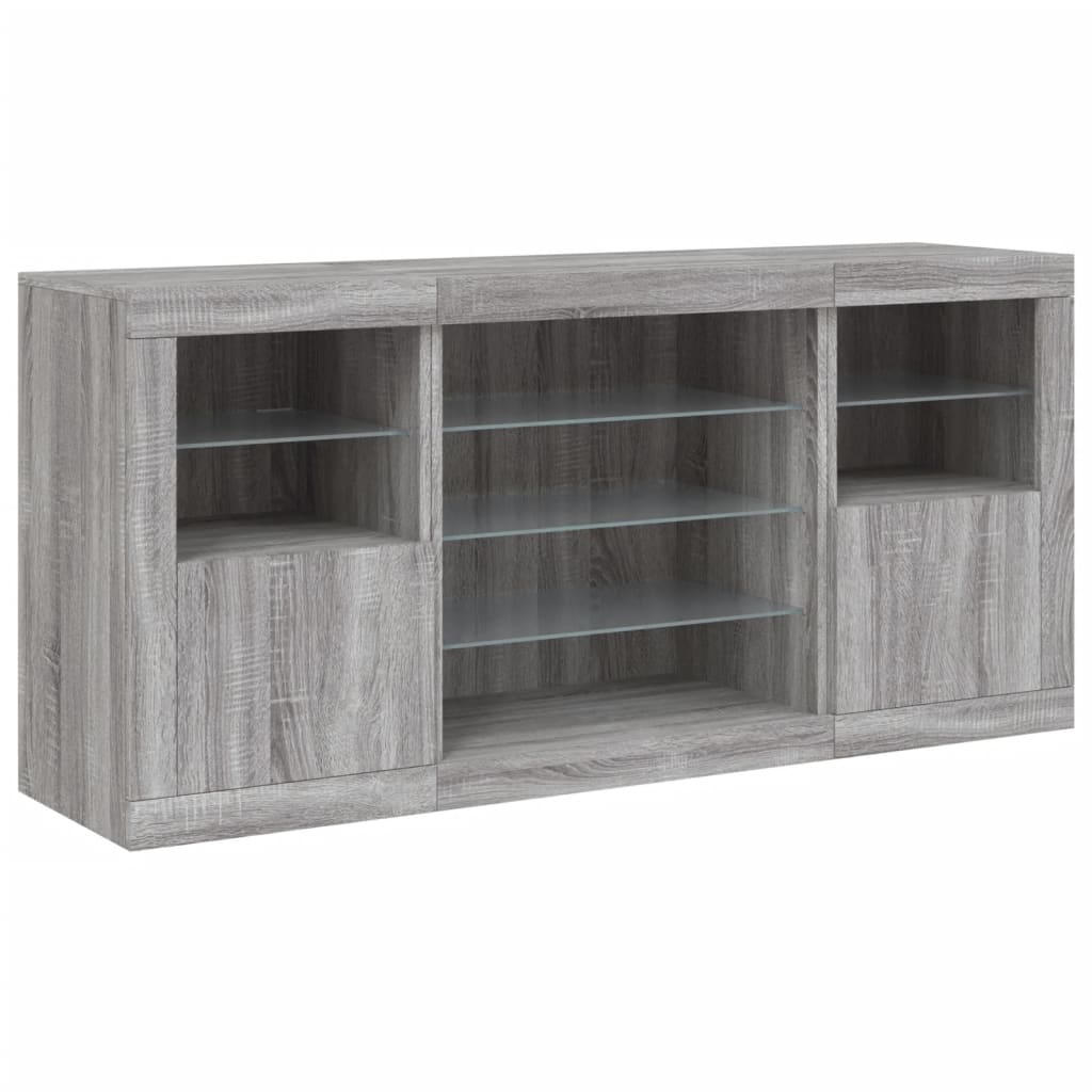Skjenk Sonoma Grå med LED-lys 142,5x37x67 cm