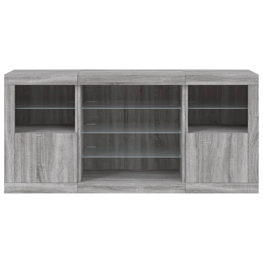 Skjenk Sonoma Grå med LED-lys 142,5x37x67 cm