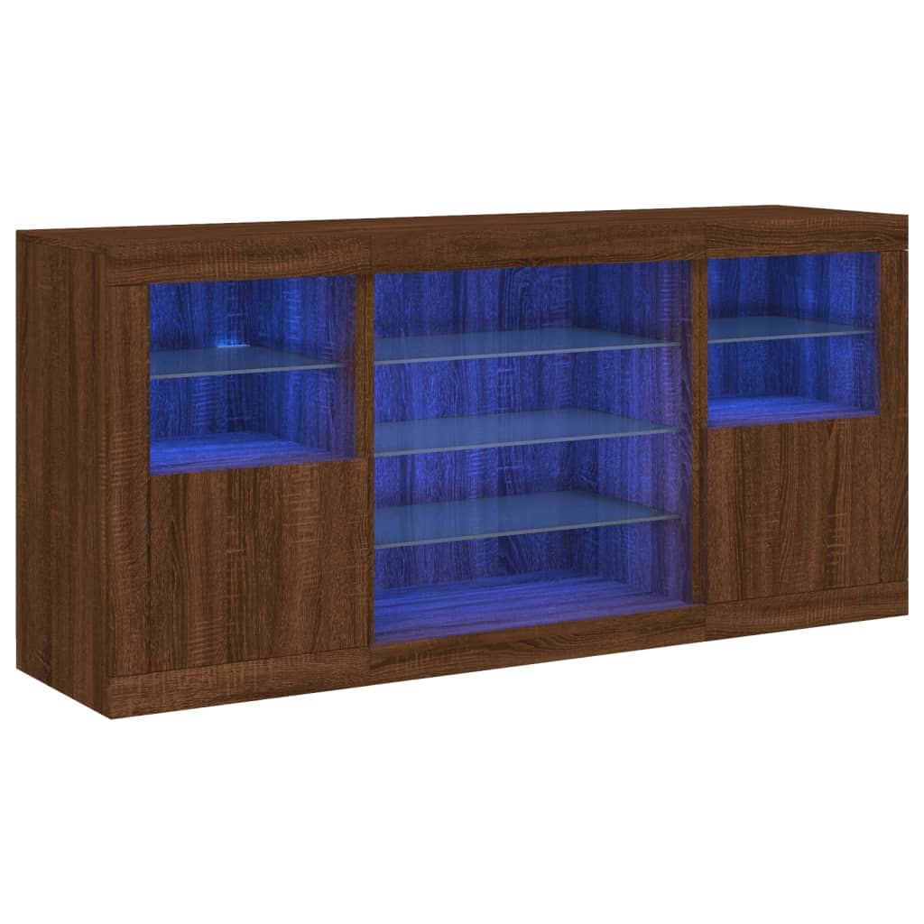 Skjenk Brun Eik med LED-lys 142,5x37x67 cm