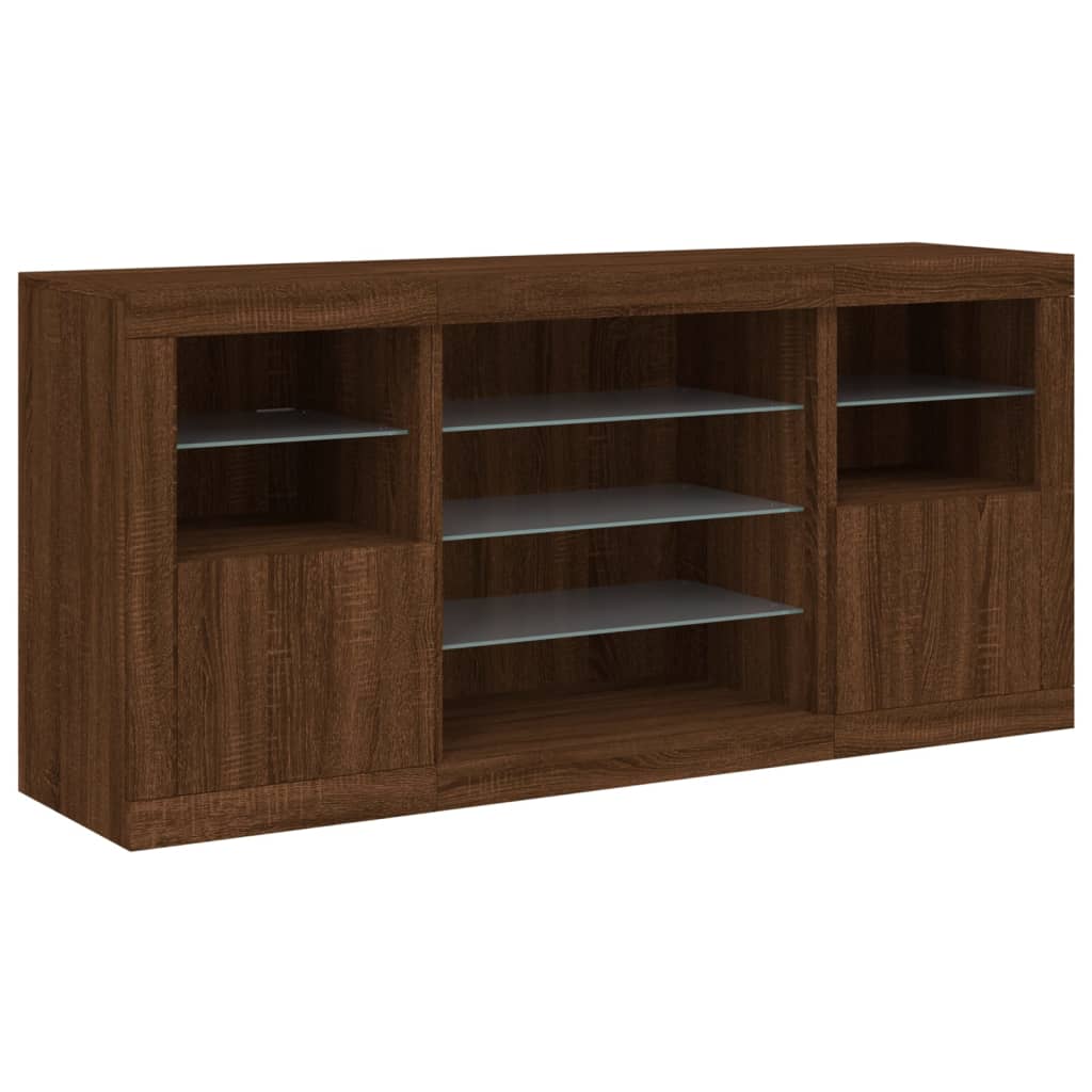 Skjenk Brun Eik med LED-lys 142,5x37x67 cm