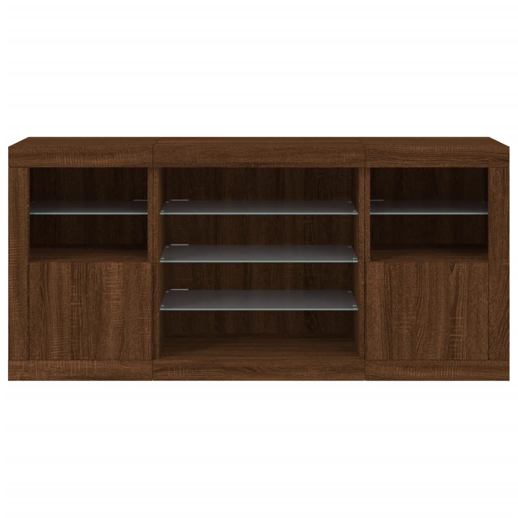 Skjenk Brun Eik med LED-lys 142,5x37x67 cm