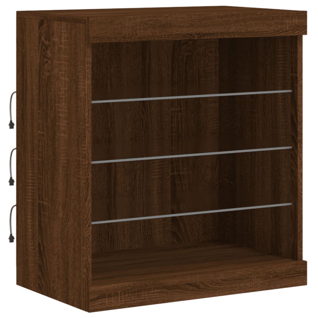 Skjenk Brun Eik med LED-lys 142,5x37x67 cm
