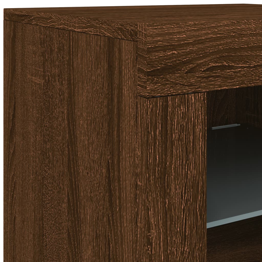 Skjenk Brun Eik med LED-lys 142,5x37x67 cm
