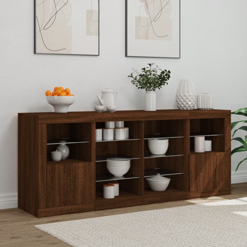 Skjenk Brun Eik med LED-lys 163x37x67 cm