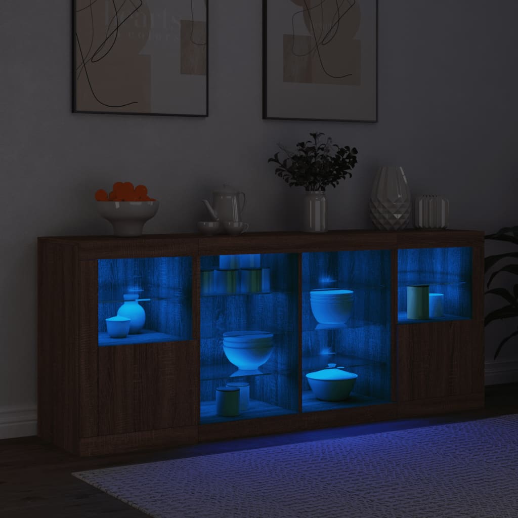 Skjenk Brun Eik med LED-lys 163x37x67 cm