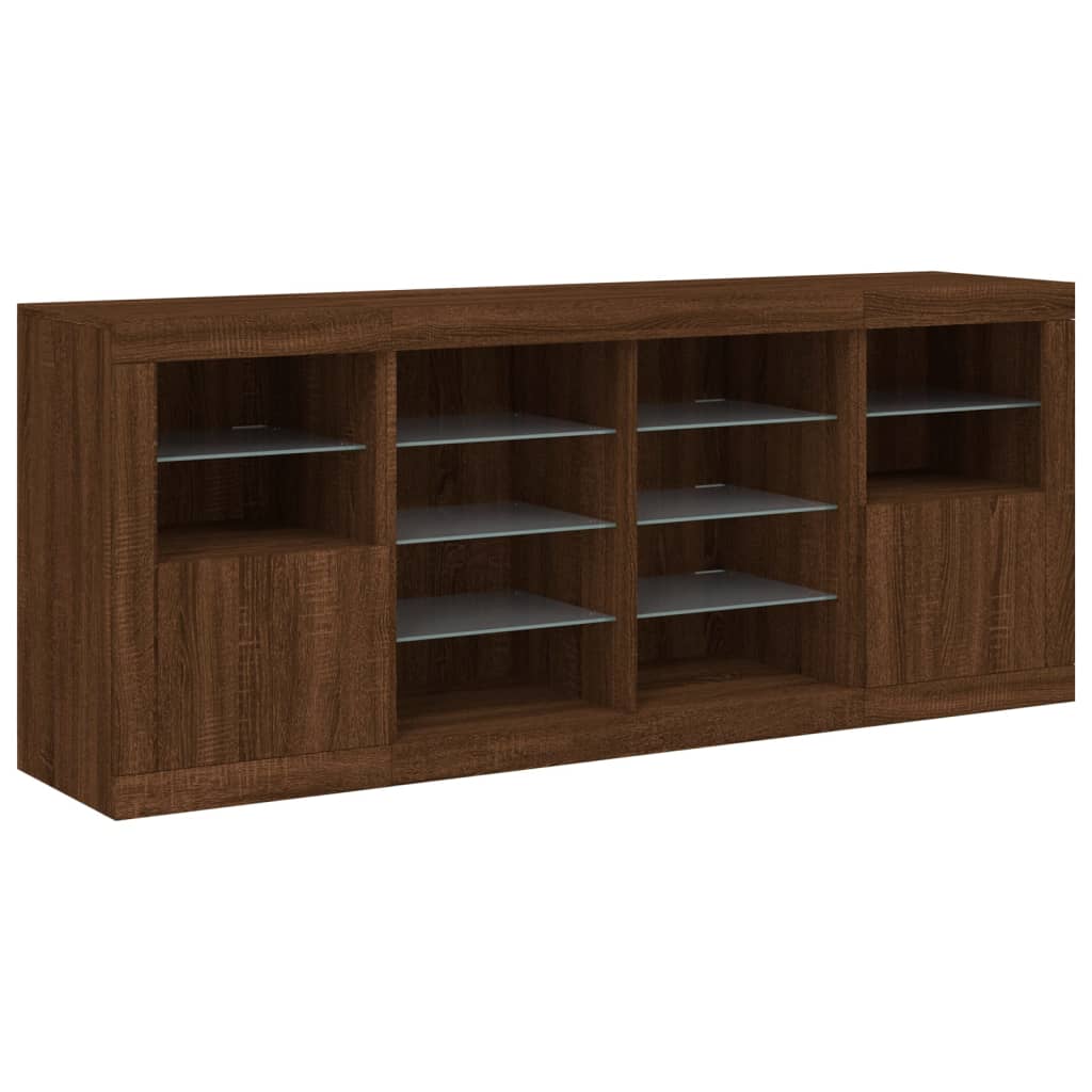 Skjenk Brun Eik med LED-lys 163x37x67 cm