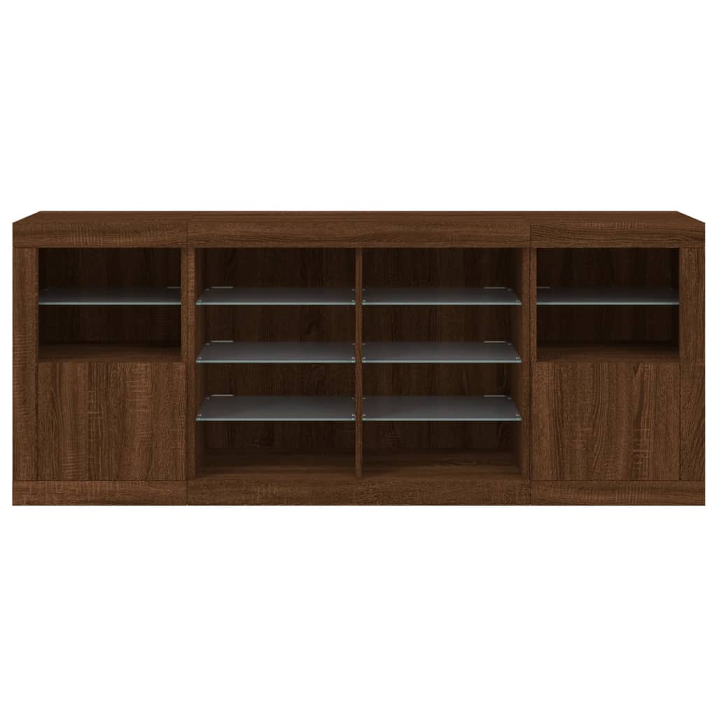 Skjenk Brun Eik med LED-lys 163x37x67 cm