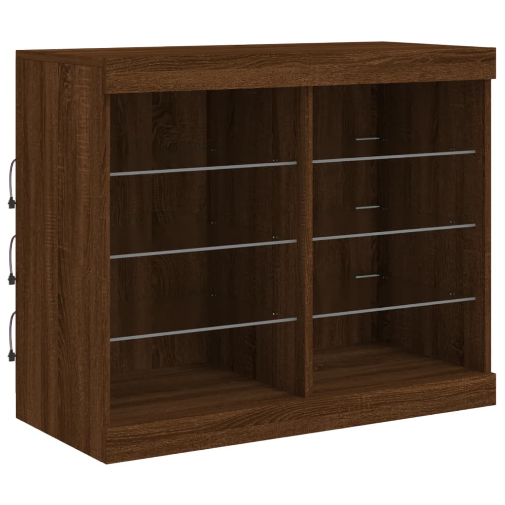 Skjenk Brun Eik med LED-lys 163x37x67 cm