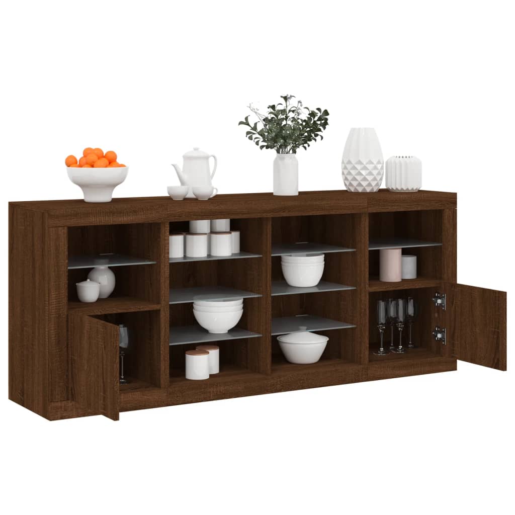 Skjenk Brun Eik med LED-lys 163x37x67 cm
