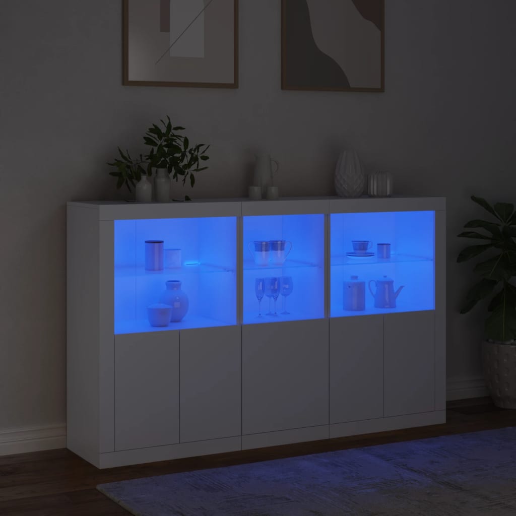 Skjenk Hvit med LED-lys 162x37x100 cm