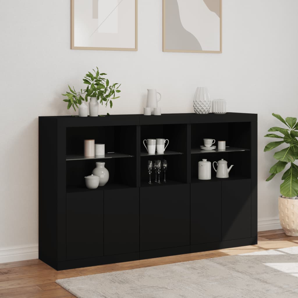 Skjenk Svart med LED-lys 162x37x100 cm