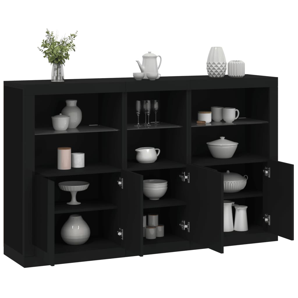 Skjenk Svart med LED-lys 162x37x100 cm