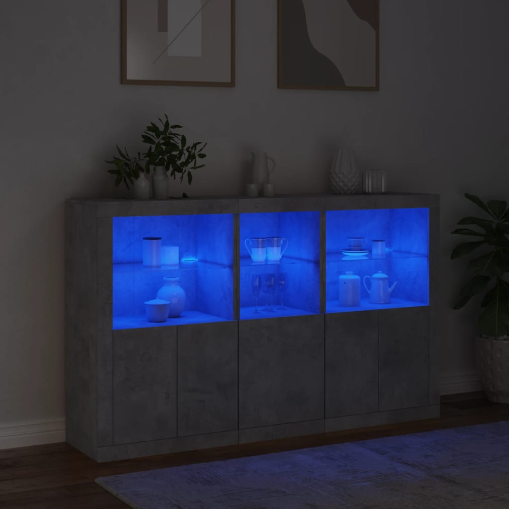 Skjenk Betonggrå med LED-lys 162x37x100 cm