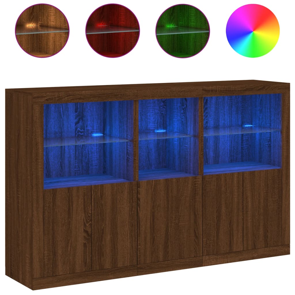Skjenk Brun Eik med LED-lys 162x37x100 cm