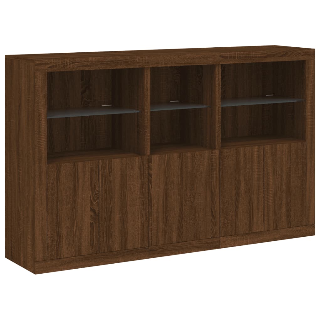 Skjenk Brun Eik med LED-lys 162x37x100 cm