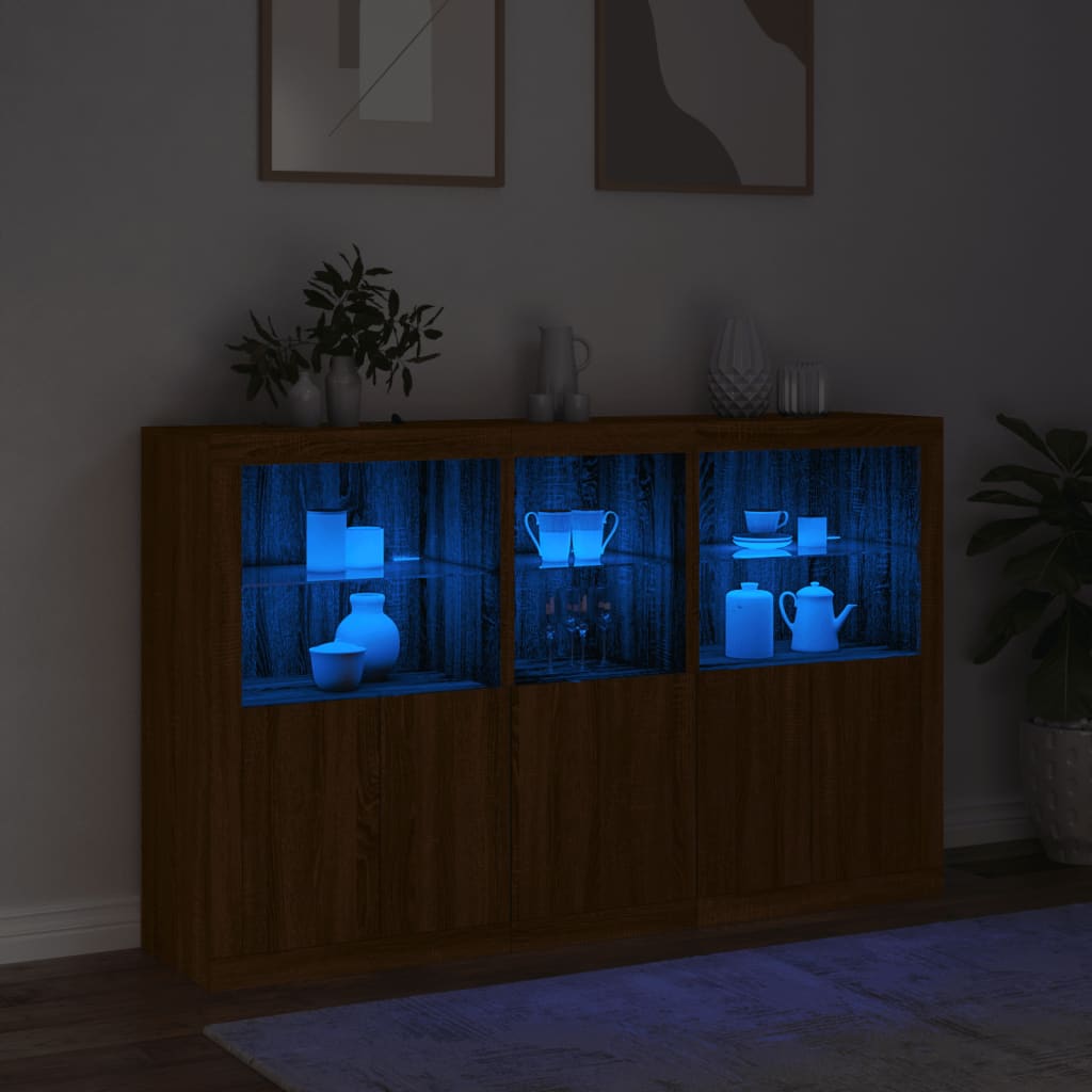 Skjenk Brun Eik med LED-lys 162x37x100 cm