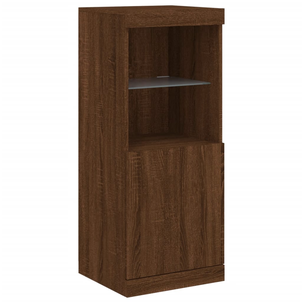 Skjenk Brun Eik med LED-lys 162x37x100 cm