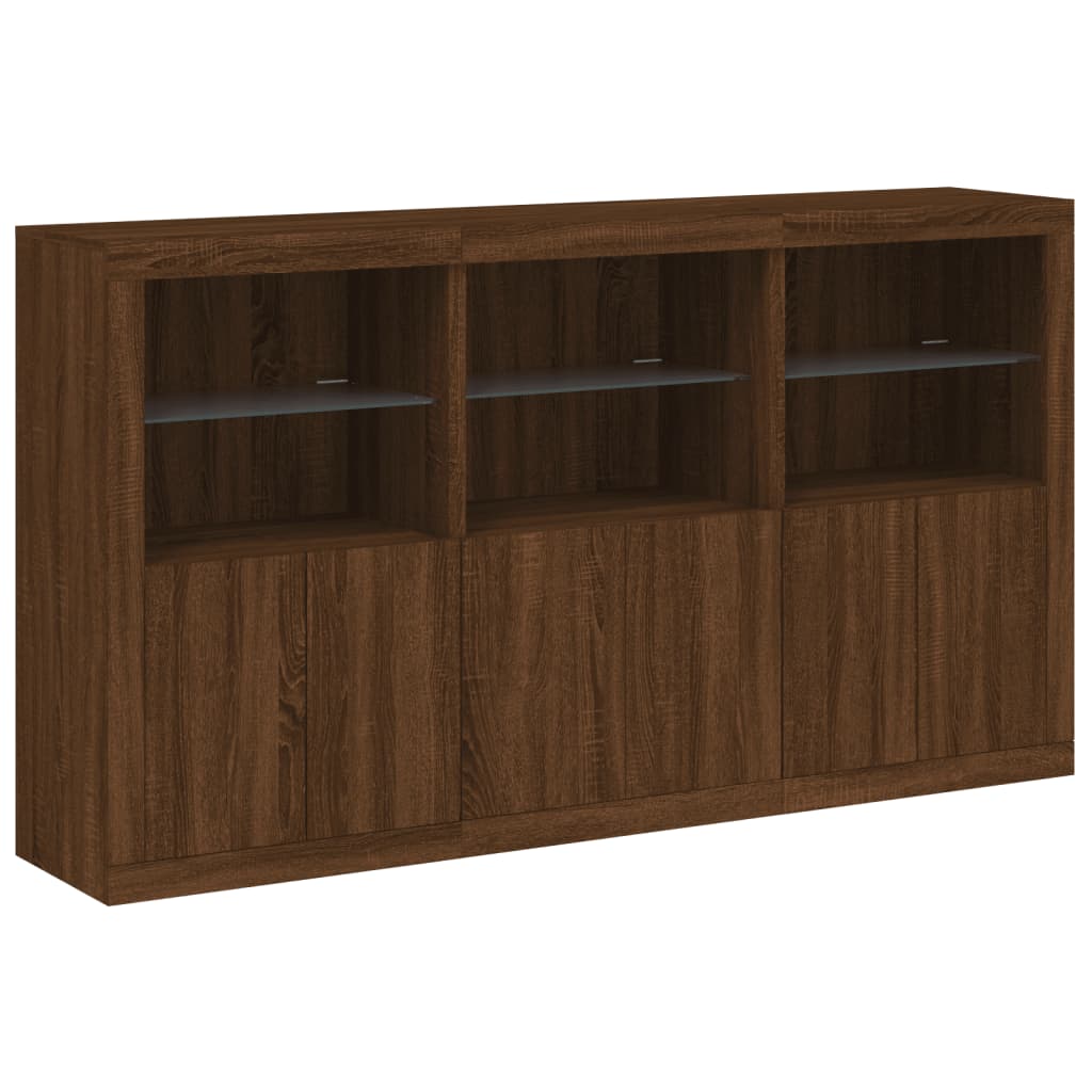 Skjenk Brun Eik med LED-lys 181,5x37x100 cm