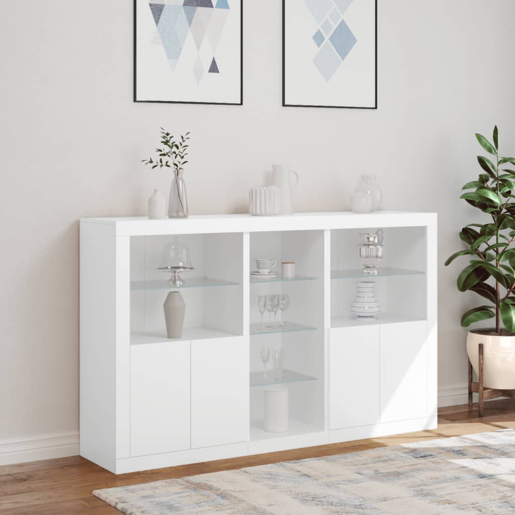 Skjenk Hvit med LED-lys 162x37x100 cm