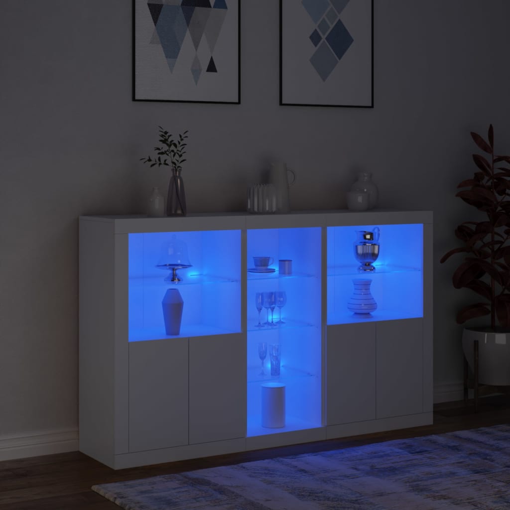 Skjenk Hvit med LED-lys 162x37x100 cm