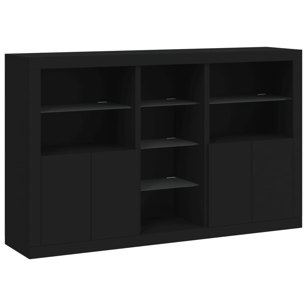 Skjenk Svart med LED-lys 162x37x100 cm