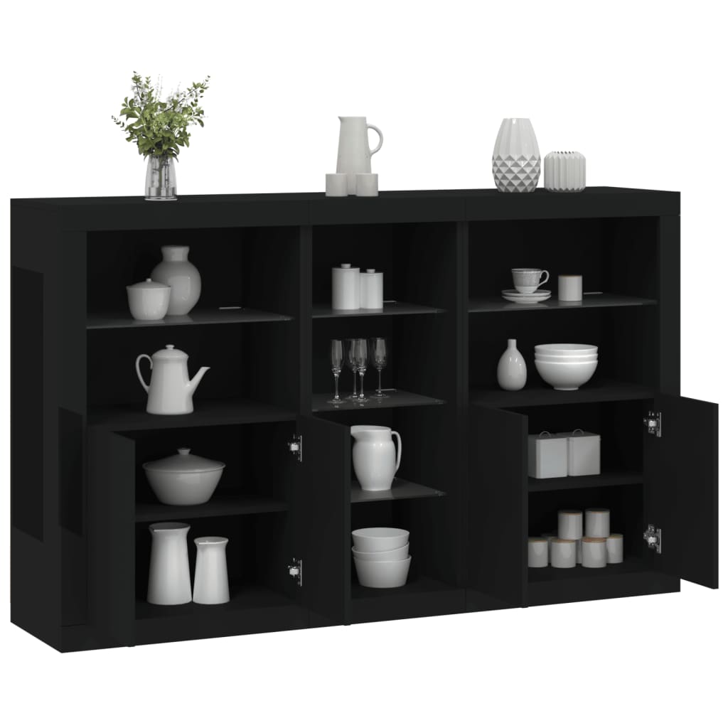 Skjenk Svart med LED-lys 162x37x100 cm