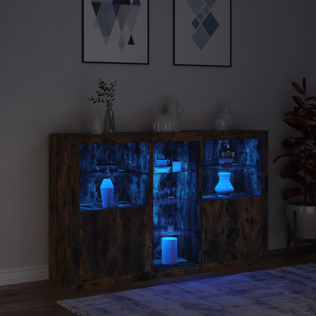 Skjenk Røkt Eik med LED-lys 162x37x100 cm