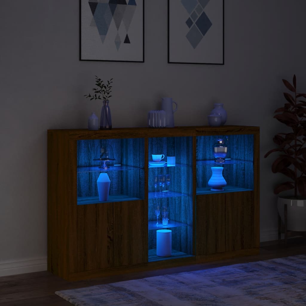 Skjenk Brun Eik med LED-lys 162x37x100 cm